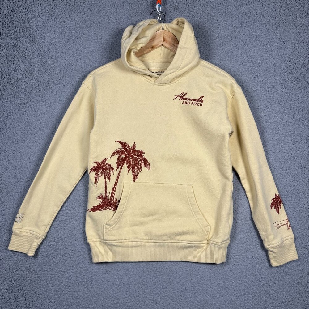 Abercrombie Kids Sweater Kids Size 11/12 Yellow Oversize Soft Palm Tree Hoodie